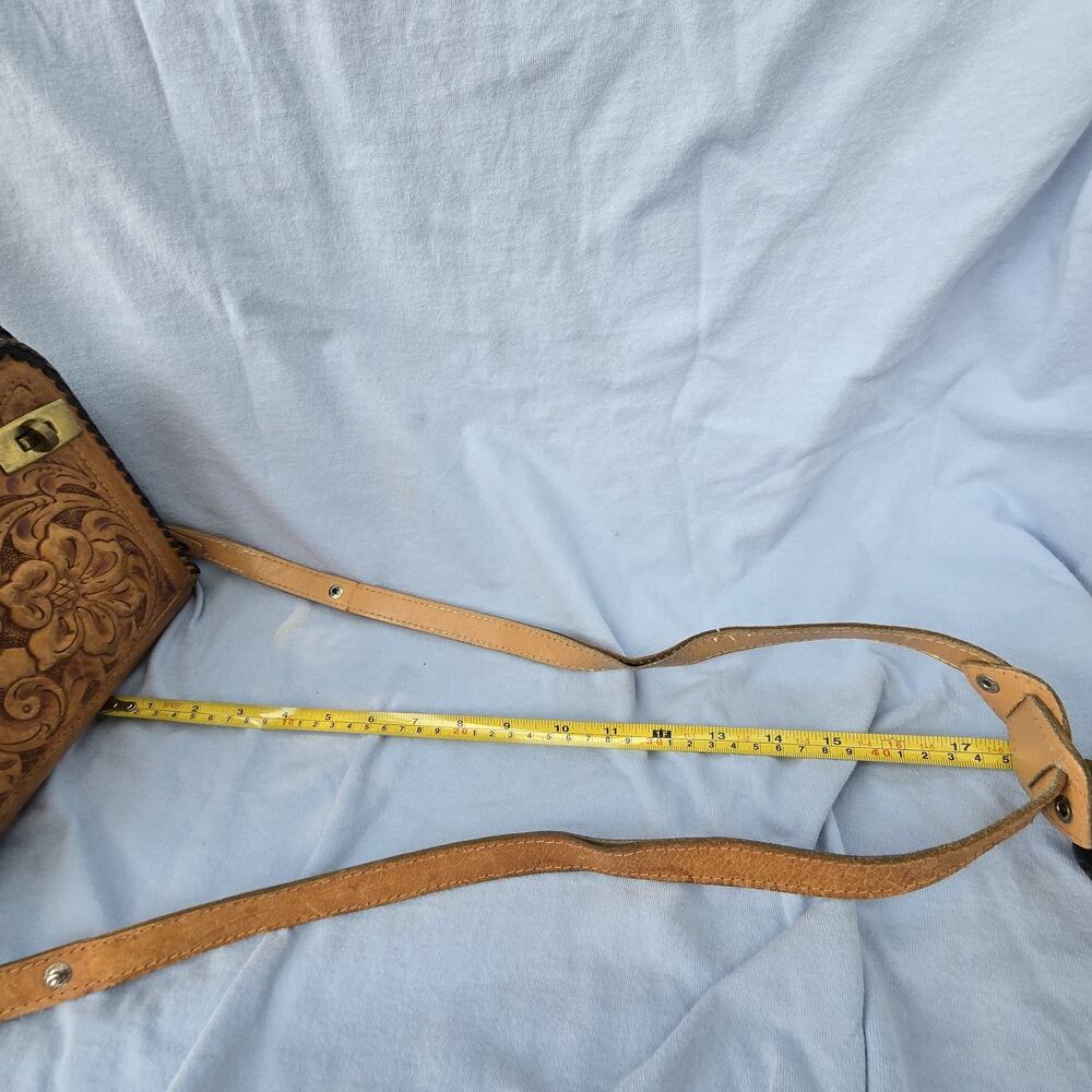 Vintage Curiosidades Mexicanas de Monterrey Hand Tooled Leather Bag Aztec Sun - Picture 7 of 13